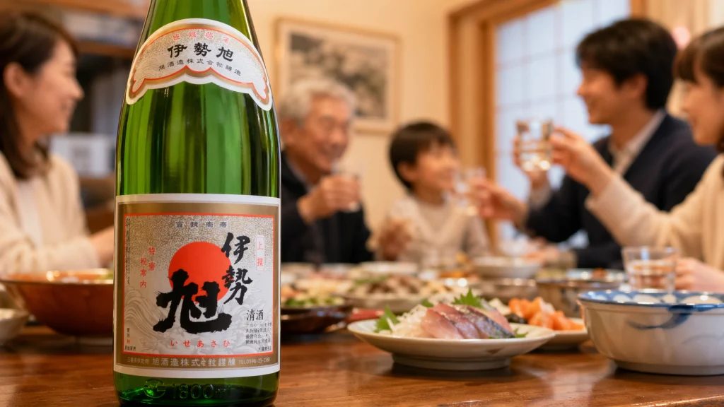 伊勢旭を前にして親族で会食